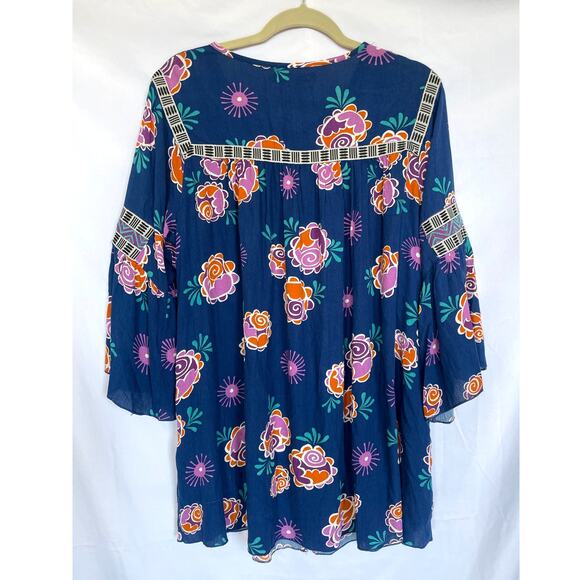Gudrun Sjoden Blue Orange Pink Floral Tunic, Medium - Picture 2 of 4